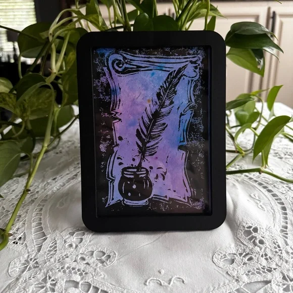 Hand Crafted Lino cut Art  Original Art on Hand dyed paper in 5x7 frame - Picture 5 of 5